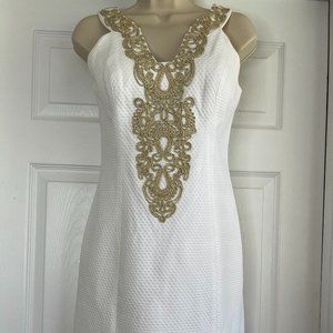 Beautiful Lilly Pulitzer Resort White Suzette Shift NWT Sz 0 Gold Embellishment
